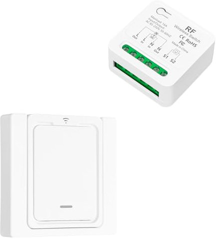 Tedeligo Interruptor inalambrico, Emisor De Radio Móvil Y Emisor De Pared 2 En 1, Mini Receptor Funciona Con Interruptor De Panel De Pared, Para Lámparas De Hasta 220V 3500W(1interruptor 1receptor)