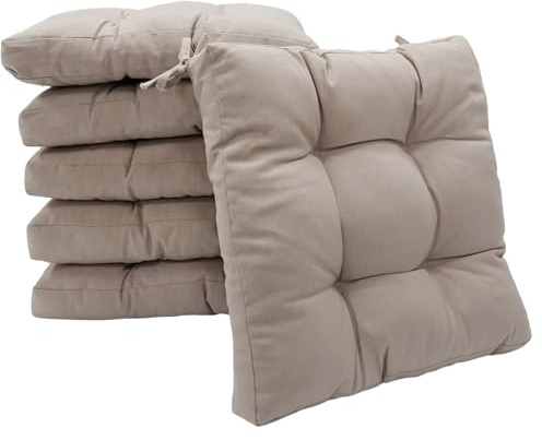 Viste tu hogar Pack 6 Cojines para Silla, 40x40x5 CM, Efecto Tridimensional, Relleno de 100% Poliéster, Ideal para Comedor, Terraza, Salón y Restaurante, Color Beige, Fabricado en España