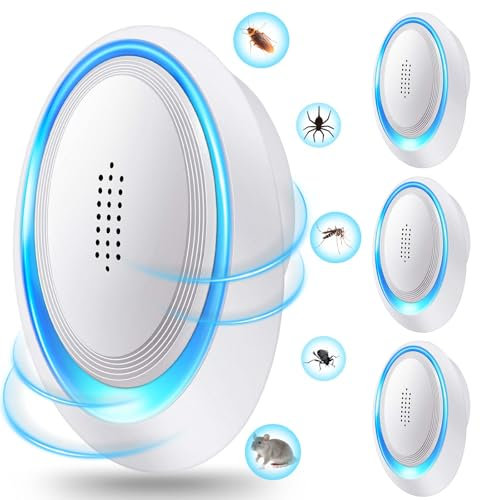 Ultrasonic Pest Repellent Plug-in | 4 Pack Mouse and Spider Repeller - Powerful Mouse Deterrent with UK Plug - Ideal for Mice, Spiders, and Insects