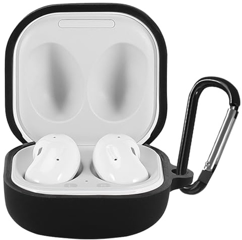 YAODLE Compatible for Samsung Galaxy Buds FE/Buds Live/Buds2/Buds2 Pro Case, Silicone Shockproof Protective Cover with Carabiner(Black)