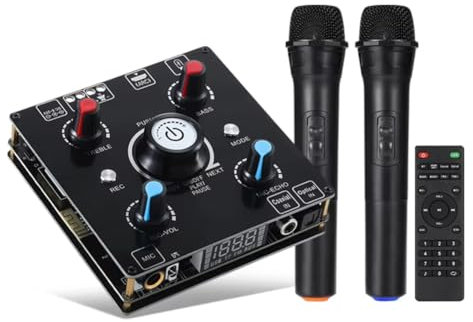 Fangxuee Máquina de Karaoke con Micrófono Dual, Amplificador de Potencia de Sonido Bluetooth 5.0, Reproductor de U-Disk y Amplificador Integrado, Subwoofer de Audio para el Hogar