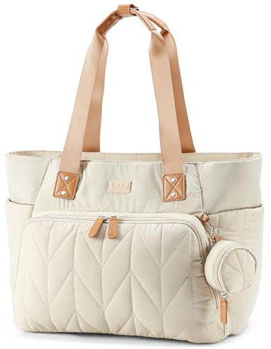 Lekesky Wickeltasche Groß 34L Baby Wickeltasche mit Wickelunterlage Babytasche für Mama Papa Kliniktasche Reisetasche Windeltasche Kinderwagen Leichte Diaper Bag Tote Beige