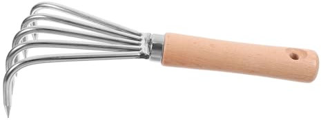 DIYEAH Rastrillo De Mano Pequeño De Acero Inoxidable con Mango De Madera Ergonómico para Deshierbe Aflojado De Tierra y Jardinería Precisa Jardín