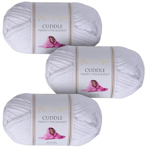Utopia Crafts Cuddle Laine Chenille, Fil Chenille, Pelote de Laine à Tricoter Super Épaisse de 100 g (60 m), Moelleuse, Douce, Facile à Utiliser, Idéale pour Crochet et Tricot, Lot de 3, Blanc