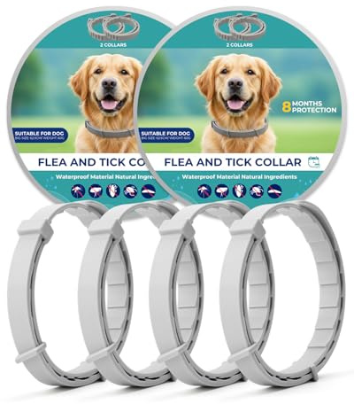 Flea Collar for Dogs, Natural Essential Oil, Waterproof & Adjustable Design, Long-Lasting Protection for Small Dogs & Puppies, Soft Upgraded Material, Grey (4-Pack)