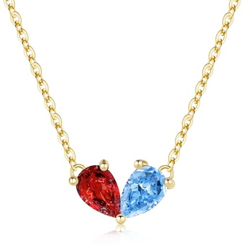 Turandoss January Birthstone Necklace for Women Gold Heart March Birthstone Garnet Aquamarine Necklace Birthday Day Gifts for Mum Women Girls Birthstones Jewellery