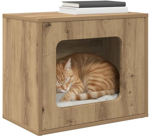vidaXL Casa para Gatos Roble Artesanal 51 x 30 x 42,5 cm, Casa para Gatos Moderna de Madera, Estilo Chic para la Sala, Refugio felino