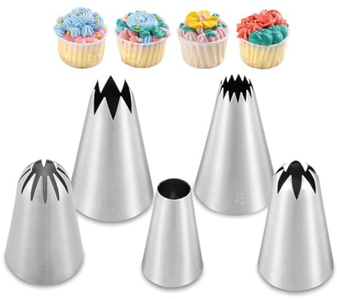 LjwZekyrnt 5 Pezzi Punte per Decorare Torte Glassa per Torta Decorazione di Cupcake Ugelli per tubazioni di Glassa in Acciaio Inossidabile Punte per Pasticceria Punte per Glassare