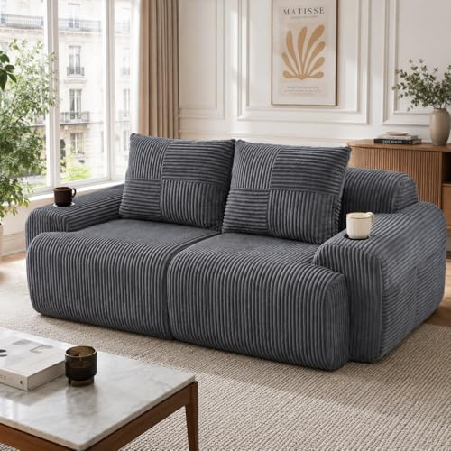 Yihomfy Canapé 2 Places, canapé Deux Places rembourré en Velours côtelé avec Porte-gobelets et Poche de Rangement latérale, canapé modulaire Moderne, pour Le Salon, emballé sous Vide