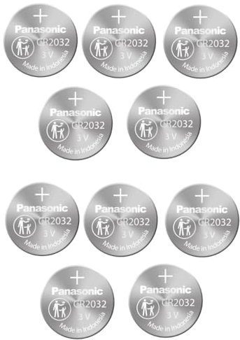 Panasonic CR2032 3 Volt Lithium Battery, Pack of 10(2 Packs of 5)…