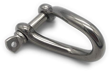 Edelstahl Schäkel gedrehte Form ø 8 mm, V4A A4 AISI 316 Niro Rostfrei Rundschäkel Drehschäkel D-Schäkel Drahtseil Verbinder mit Augenbolzen INOX Stainless Steel [Größe Wählbar](Ø8)