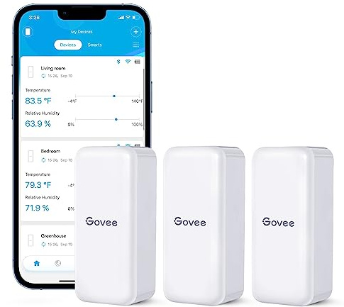 Govee Hygrometer Thermometer 3Pack H5100, Mini Bluetooth Temperature Humidity Sensor with APP Notification Alert, 2 Years Free Data Storage Export, 230 Feet Connecting Range
