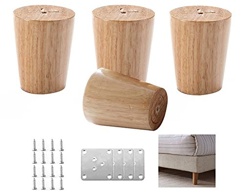 4 Pieds de Meubles Modernes,Pieds de Bureau en Bois de Chêne Massif,Pieds de Canapé Coniques,Pattes de Meuble,Pattes de Cabinet TV,pour Diy Meuble,Accessoires Inclus (6cm/2.36in)