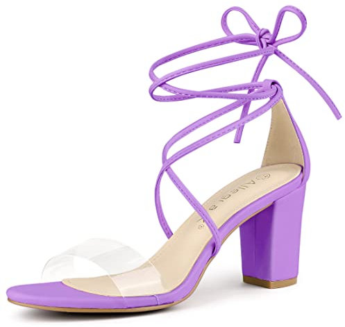 Allegra K Damen Sandalen mit klarem Absatz, Blockabsatz, Schnürung, Sandalen, lavendel, 37 EU