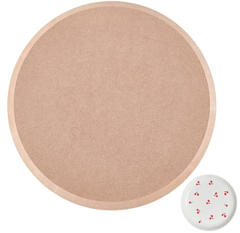 BENECREAT Runde Töpferwerkzeuge Keramikform Zum Formen von Platten, 20x1.5 cm Hellbraune Dichteplatte Aus MDF Zum Drucken von Leeren Abziehschlammplatten Für Keramikprojektarbeiten
