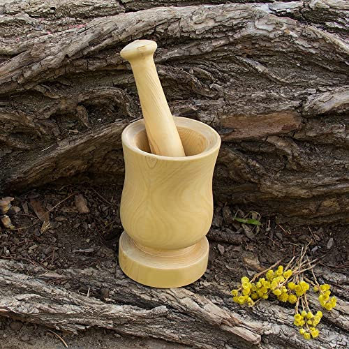 Mörser & Stößel Set - Mörser - Holzmörser Gewürzmühle aus Holz – Tablettenbrecher, Gewürzmühle, Knoblauch, Ingwer, Vanille, Pfeffer, Nussfrüchte, Kaffeebohnen und Gewürze leicht zerkleinern