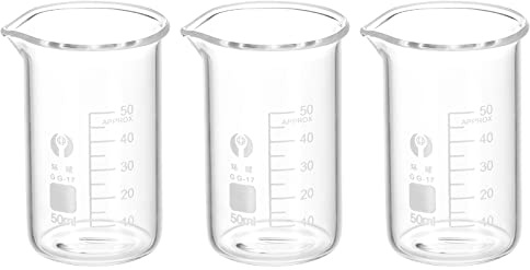 PATIKIL 3 st 50 ml högformad glasbägare, 3,3 borosilikatglas graderad tryckt skala mätkoppar med pip för kök laboratorievätskor