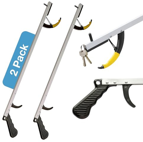 Sammons Preston Reacher, 26 Lightweight Grabber Reacher Tool with Magnetic Tip, Ergonomic Grip & Claw Jaw, Portable Reaching Aid for Seniors, Daily Living & Home Use, Standard Silver, 2 pack