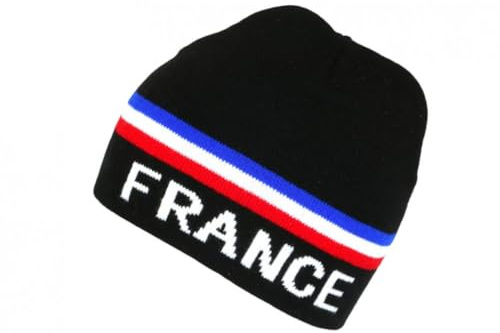 Nyls Création Bonnet France Bleu Blanc Rouge Drapeau Tricolore en Laine Noire - Taille Unique - Noir