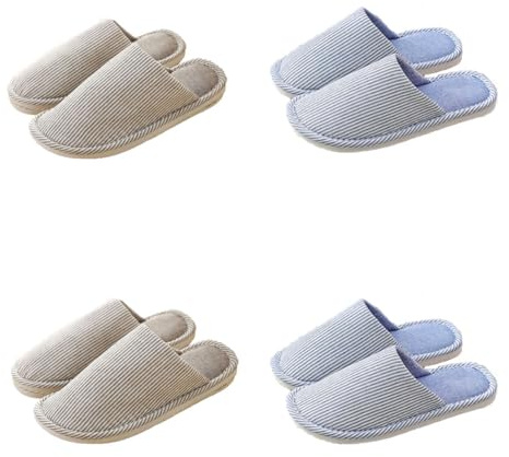 Teceyfeet 4 Pares de Zapatillas Casa Invitados Zapatillas de Hotel Lavables, Pantuflas para Invitados Zapatillas SPA de lino Zapatillas Estar por Casa Hombre, Pantuflas Espuma Viscoelástica Lavables