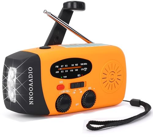 Wind Up Solar Radio, Portable Hand Crank Dynamo AM/FM Emergency Weather Radio, 5000mAh Power Bank with SOS Alarm Survival Radio, Rechargeable USB Phone Charger, LED Flashlight for Camping Hiking