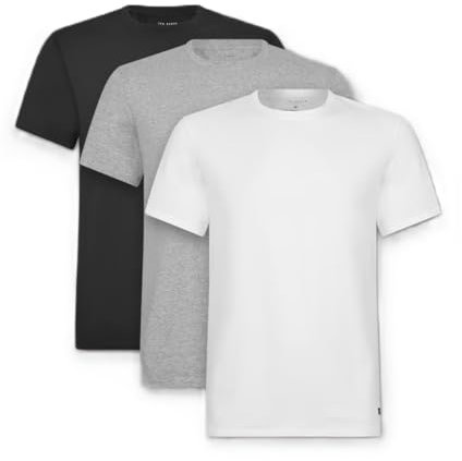 Ted Baker Herren Mens 3-Pack Breathable Cotton Stretch Crew Neck T-Shirt, schwarz/weiß/grau, XL