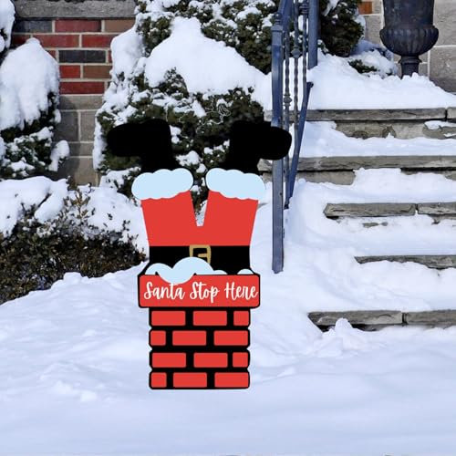 2D Acryl Schornstein Weihnachtsmann Gartenstecker Weihnachtsdeko Santa Claus Weihnachtsstecker Lustige Weihnachtsmann-Figur Dekostecker Weihnachten Gartendeko zum Stecken Gartenzaun Stecker Deko (A)