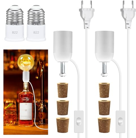 Portalámparas para botellas, 2 unidades E27 con cable y interruptor 2.39m, DIY lámpara de botella accesorio para lámpara de mesa, adaptador de botella para lámpara, accesorio de botella para lámpara