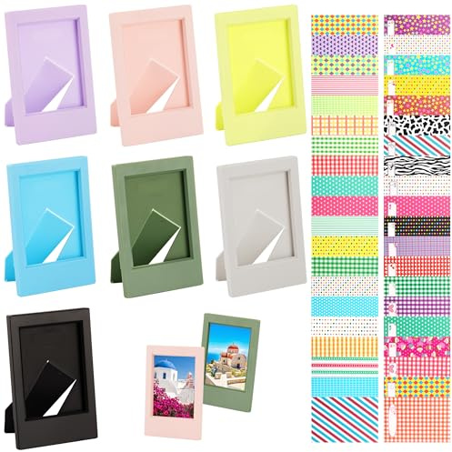 Mini Cadres Photo Instantanés Set 7 Pièces Autocollants de Bordure Photo Petit Ensemble 40 Pièces Plastique Accessoires Compatible Albums pour Maison Bureau Appareil Coloré