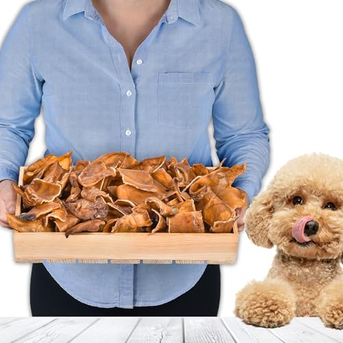 Orecchie di maiale tagliate per cani, 1 kg (circa 43 – 48 pezzi), articolo da masticare con orecchie di maiale essiccate intere, 100% naturale, a lunga durata, senza cereali, ideale per cani piccoli e