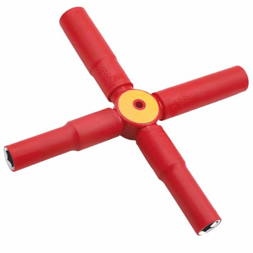 WEDO Llave de lengüeta aislada de cuatro vías, llave cruzada de 4 vías, tamaño 13 x 14 x 17 x 19 mm, VDE 1000 V, para cambio de neumáticos y mantenimiento automático