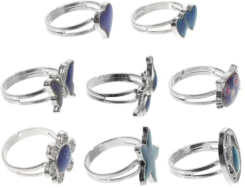 Uonlytech Anillo Termocrómico Abierto Ajustable de Cambio de Color, 8 Piezas, para Mujeres y Niños, Accesorios para Días Obsequios