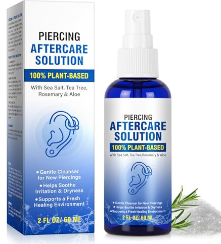 Piercing Aftercare Spray - Saline Solution Natural Keloid Bump Removal - Ear Piercing Cleaner Nose Septum Belly Button Cartilage - Seawater Disinfection Spray - Fine Mist 2 Fl Oz