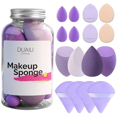 DUAIU 16 Pezzi Spugnette Trucco Make Up, Beauty Blender in Lattice Free, Set di Spugnette per Fondotinta, Cipria, Crema Solare, con Contenitore Portatile, Bagnato/Asciutto, Lavabili e Riutilizzabili