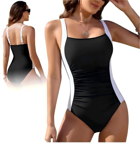 Traje de Baño de Una Pieza para Mujer,Bañador Mujer Reductor Barriga y Push Up,Bañador Bloqueo de Colores,Vientre Plano Monokini para Piscinas de Playa