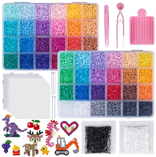 2.6mm Fuse Beads Craft Kit, 26000PCS 48 Colors with Accessories | DIY Art Craft Toys Gifts with Pegboard,Ironing Papers and Accessories–Complete Creative Art Supplies for Girls & Boys