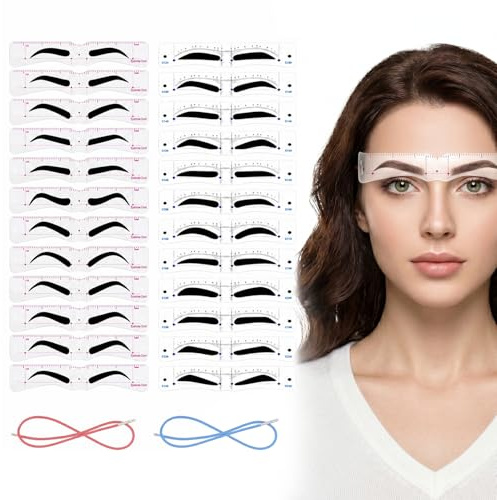Set da 24 stampini per sopracciglia in silicone con fascia regolabile – 12 forme per donna e 12 per uomo, 3,5x18 cm – lo stencil sopracciglia donna ideale per principianti e professionisti