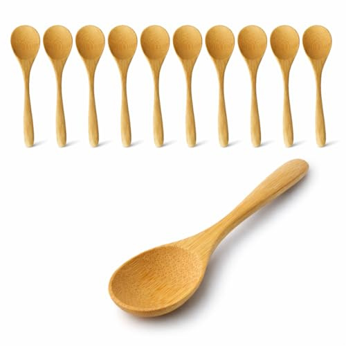 Small Bamboo Spoons Set of 12, 5.5 Inch Wooden Dessert Spoons for Ice Cream Yogurt Appetizers Snacks, Reusable Eco Friendly Bamboo Tasting Spoon for Kitchen, Party, Catering