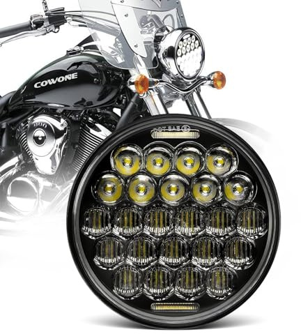 COWONE DOT Approved 5D 5-3/4 5.75 LED Headlight Compatible with Sportster Iron 883 Street BOB Low Rider Super Wide Headlamp Driving Lights Black