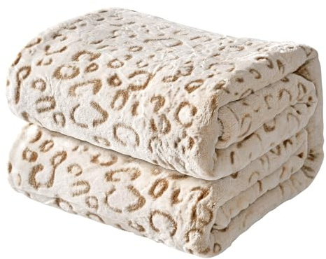 FY FIBER HUS Flanell Fleece Pläd Mikrofiberfilt med 3D Gepardstryck, 130 x 150 cm, Brun