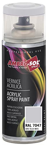 AMBRO-SOL - Pintura acrílica en spray, color Gris Tele4 Mate, RAL 7047, resultado profesional en múltiples superficies, exteriores e interiores, 400 ml, El embalaje puede variar