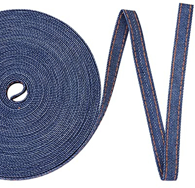 Pandahall 25 meter söm denimband - blåklintsblått denimtyg - 0,4 tum bred - för hantverk, pannband, kläder, jeansbågar och sömnadsdekorationer