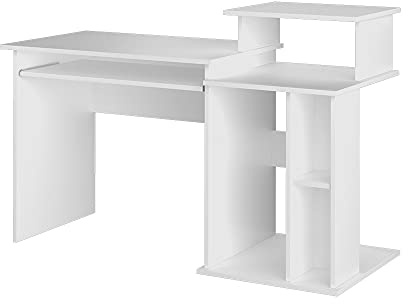 Vicco Scrivania con ripiani Jan, Bianco, 130 x 55 cm, con sovrastruttura e ripiano estraibile per tastiera