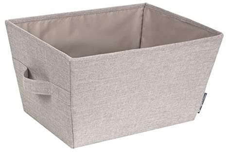 BIGSO trapezförmige Aufbewahrungsbox (mittel) – faltbare Box mit Tragegriffen für Decken, Kleidung, Schuhe, Spielzeug und mehr – Aufbewahrungslösung aus Polyester und Pappe – beige