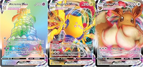 Paquete de 3 Pokémon Vmax - 1 Tarjeta Secreta de Arco Iris Raro, sin duplicados, Paquete de Refuerzo Vmax