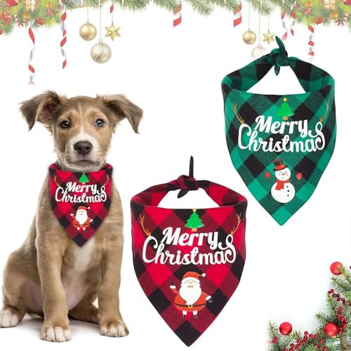 Hundehalstuch Weihnachten, 2 Stück Halstuch Hund, Hundekostüm Weihnachten, Hundebekleidung Zubehör, Hundehalstuch Bandanas, Klassisches Kariertes Hundehalstuch für Katzen Hunde