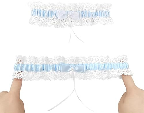 Satohom Liga para Novia Azul, Liga Nupcial Elástica, Accesorios de Vestidos de Novia, Liga de Encaje, Garter Boda- Novias Accesorios- para el Banquete de Boda (1Pcs),30-60cm