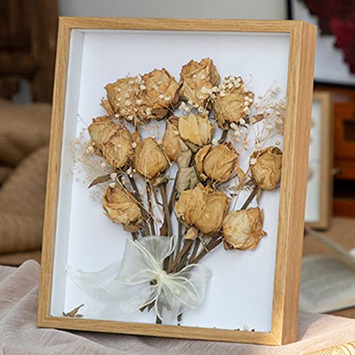 8 x 10 trä skugglåda ram glasdörr displayfodral, trä torkad blomma fotoram torkad blomma visningsstativ dekorativ flytande fotoram (primär färg)