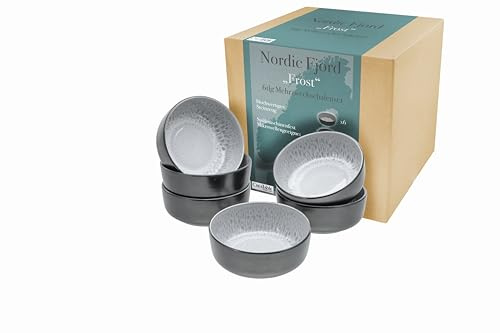 CreaTable, 21523, serie Nordic Fjord, 6-delat porslinsset, frukostskålset av stengods, diskmaskins- och mikrovågsugnssäker, kvalitetsproduktion