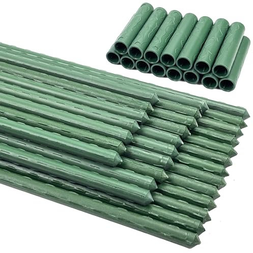30PCS Garden Stakes,11mm x 40cm Green Plant Support Sticks with Straight Connecting Pipe,Plants Growing Sticks,Garden Canes Vine Support Stakes for Vegetables,Plants,Shrubs and Pea